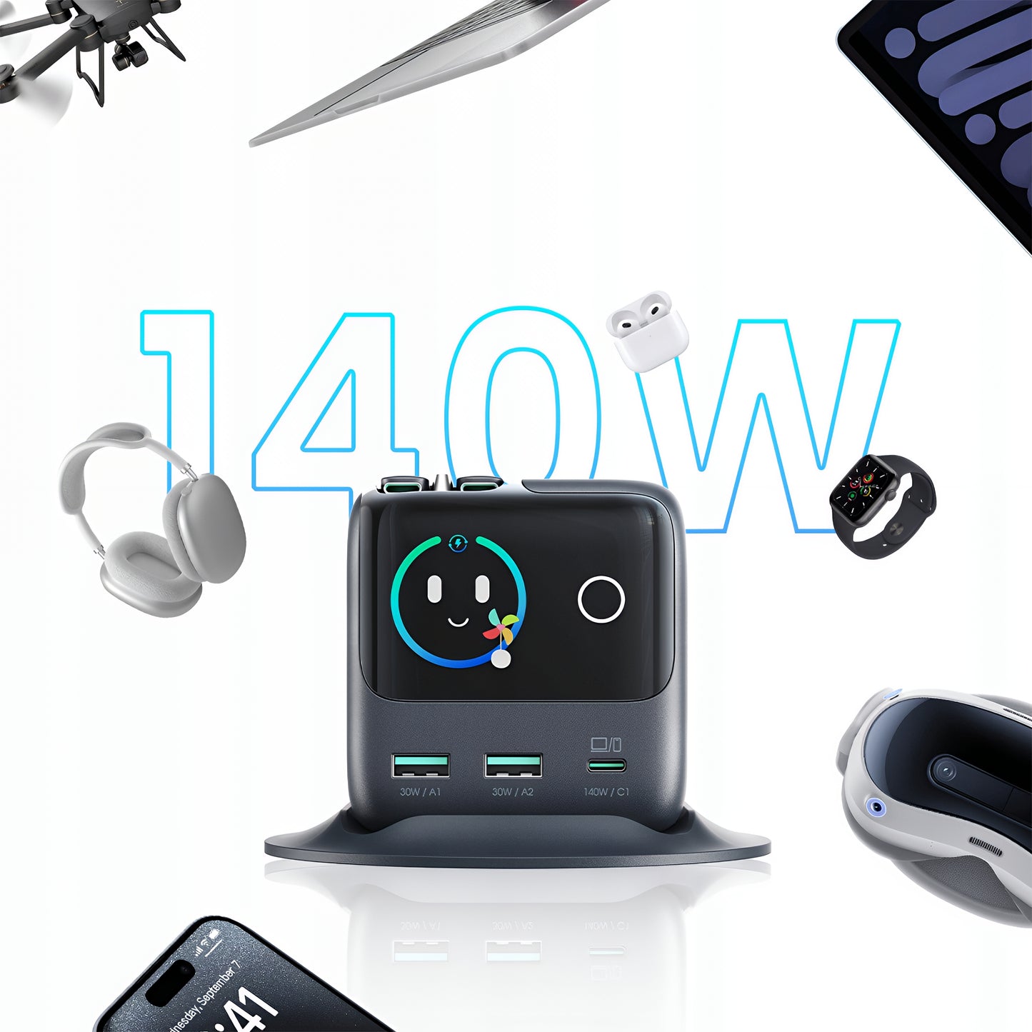 Φορτιστής Σταθμός με Καλώδιο USB-C Joyroom Podix JR-TRD01, 140W, 1 x USB-C - 2 x USB-A, Γκρι