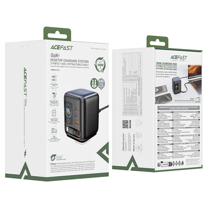 Φορτιστής Σταθμός με Καλώδιο USB-C Acefast Z10, 100W, 1 x USB-A - 2 x USB-C, Μαύρο