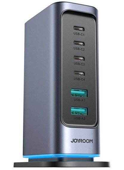 Joyroom JR-TCM02 UK Station Charger, 65W, 3.25A, 2 x USB-A - 4 x USB-C, Gray