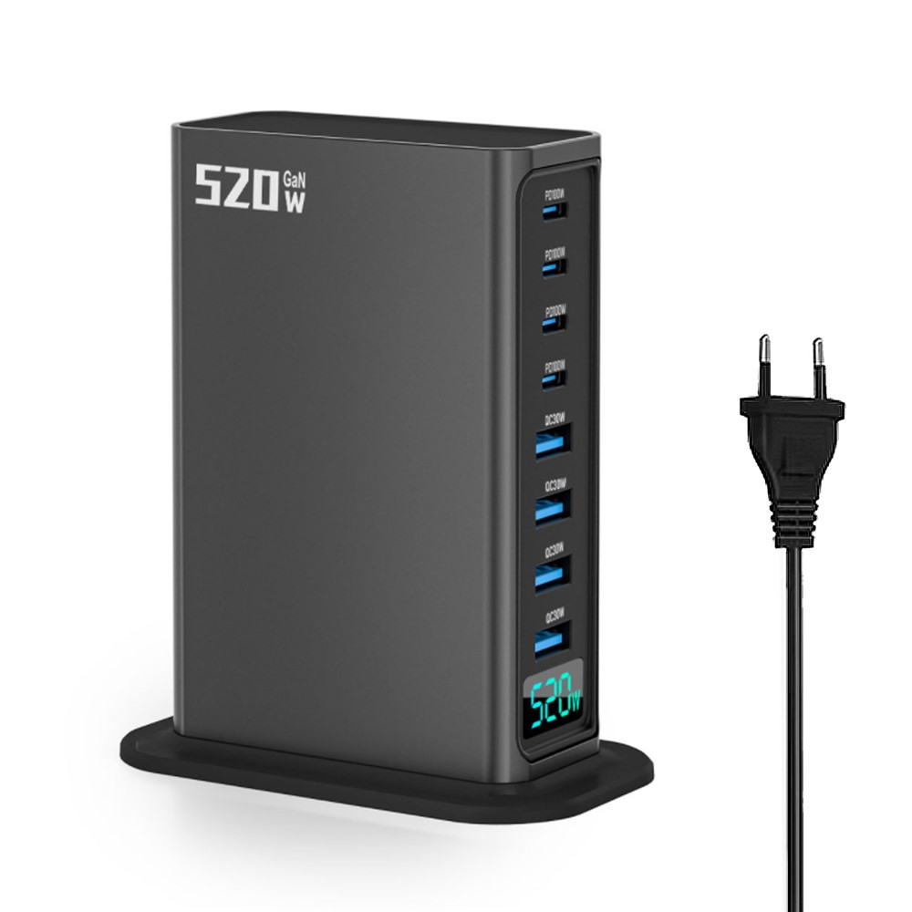 Φορτιστής Σταθμού OEM, 520W, 5A, 4 x USB-A - 4 x USB-C, Γκρι