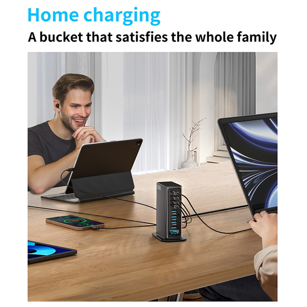 Φορτιστής Σταθμού OEM, 520W, 5A, 4 x USB-A - 4 x USB-C, Γκρι