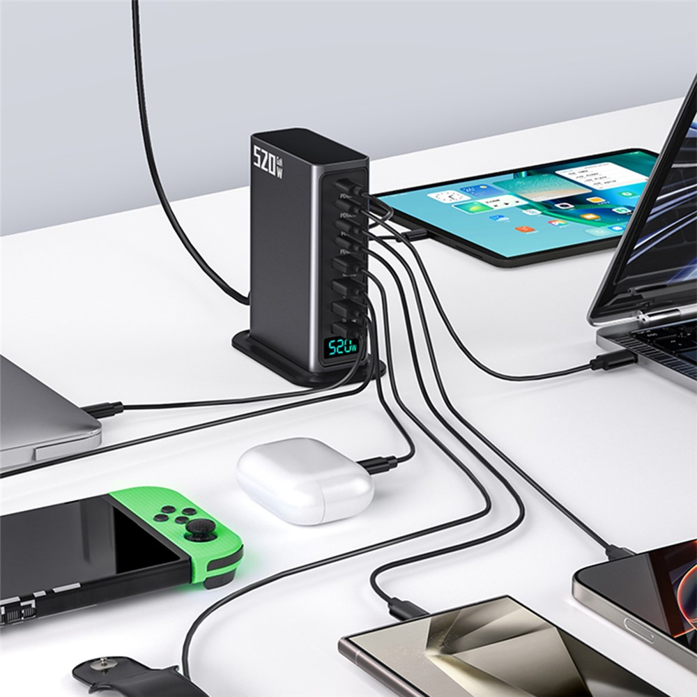 Φορτιστής Σταθμού OEM, 520W, 5A, 4 x USB-A - 4 x USB-C, Γκρι