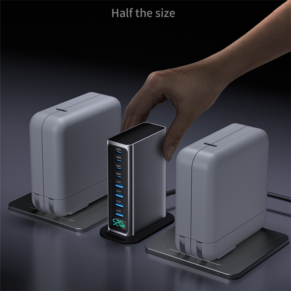 Φορτιστής Σταθμού OEM, 520W, 5A, 4 x USB-A - 4 x USB-C, Γκρι