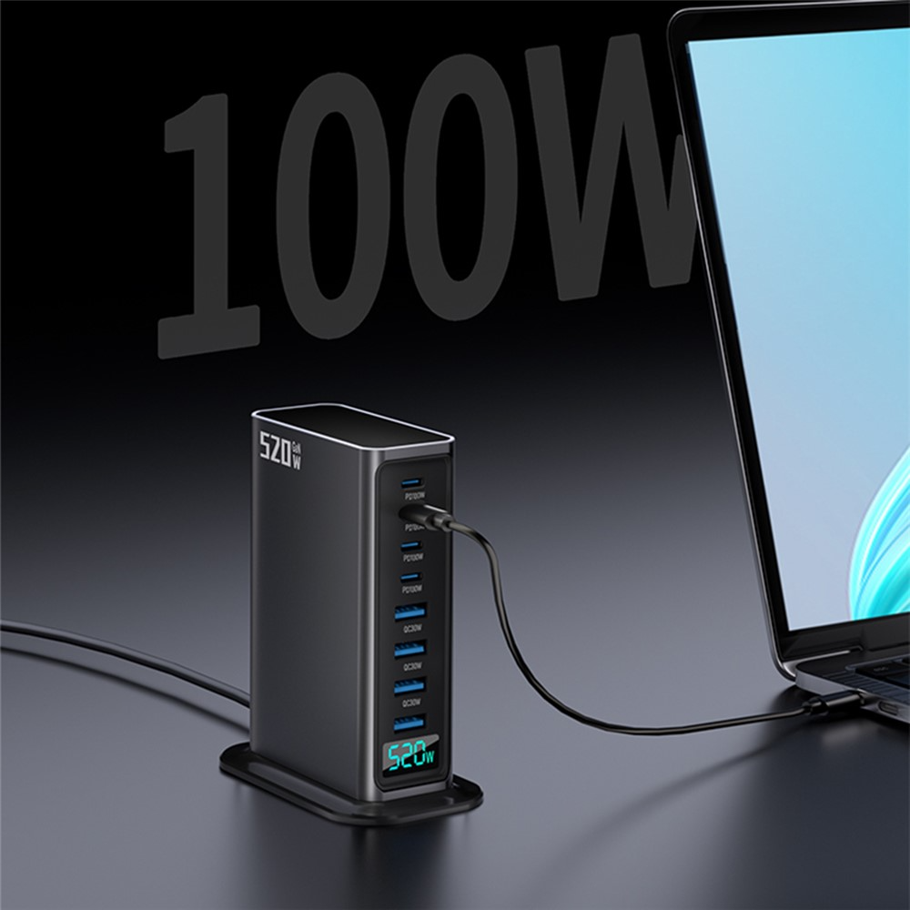 Φορτιστής Σταθμού OEM, 520W, 5A, 4 x USB-A - 4 x USB-C, Γκρι