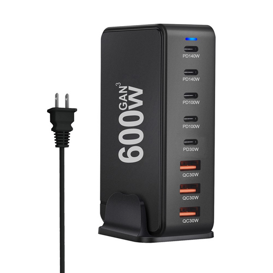 Φορτιστής Σταθμού OEM, 600W, 4 x USB-A - 4 x USB-C, Μαύρο