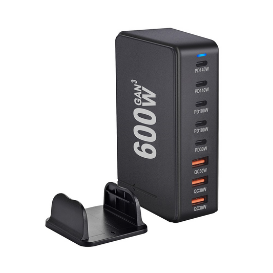 Φορτιστής Σταθμού OEM, 600W, 4 x USB-A - 4 x USB-C, Μαύρο