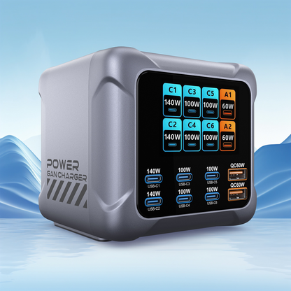 OEM BK-126D Station Charger, 140W, 5A, 2 x USB-A - 6 x USB-C, Gray