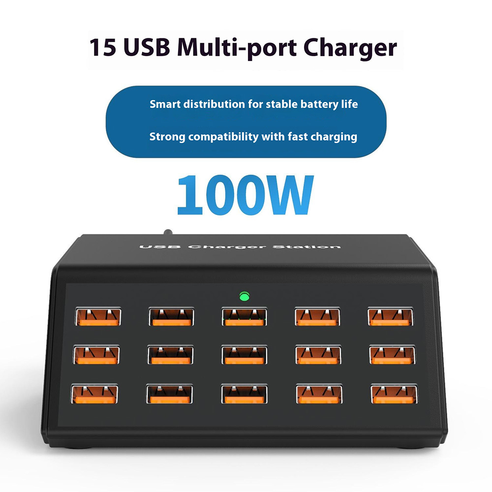 Φορτιστής Σταθμός OEM HW15, 100W, 2A, 15 x USB-A, Μαύρο
