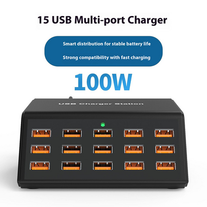 Φορτιστής Σταθμός OEM HW15, 100W, 2A, 15 x USB-A, Μαύρο