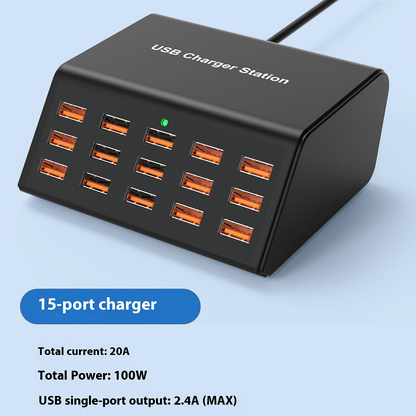 Φορτιστής Σταθμός OEM HW15, 100W, 2A, 15 x USB-A, Μαύρο
