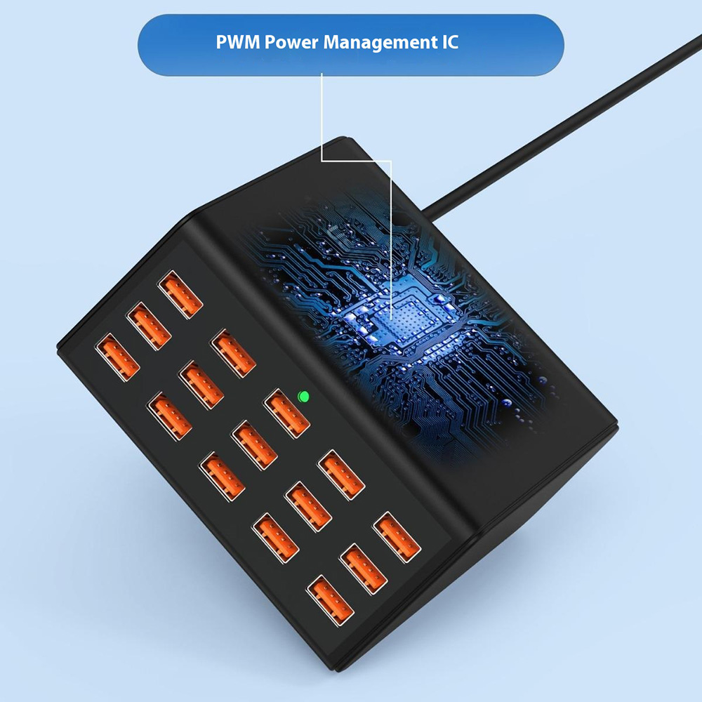 Φορτιστής Σταθμός OEM HW15, 100W, 2A, 15 x USB-A, Μαύρο
