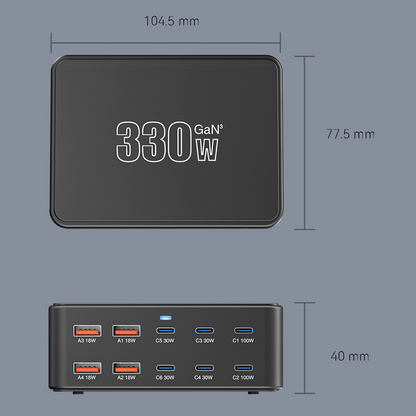 Φορτιστής Σταθμός OEM HW66, 330W, 5A, 4 x USB-A - 6 x USB-C, Μαύρο