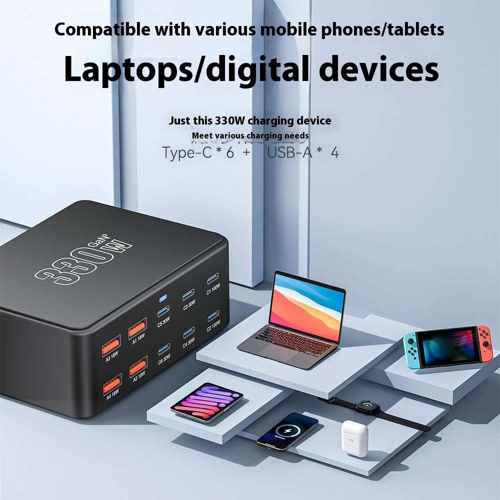 Φορτιστής Σταθμός OEM HW66, 330W, 5A, 4 x USB-A - 6 x USB-C, Μαύρο