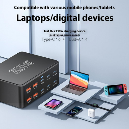 Φορτιστής Σταθμός OEM HW66, 330W, 5A, 4 x USB-A - 6 x USB-C, Μαύρο