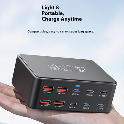 Φορτιστής Σταθμός OEM HW66, 330W, 5A, 4 x USB-A - 6 x USB-C, Μαύρο
