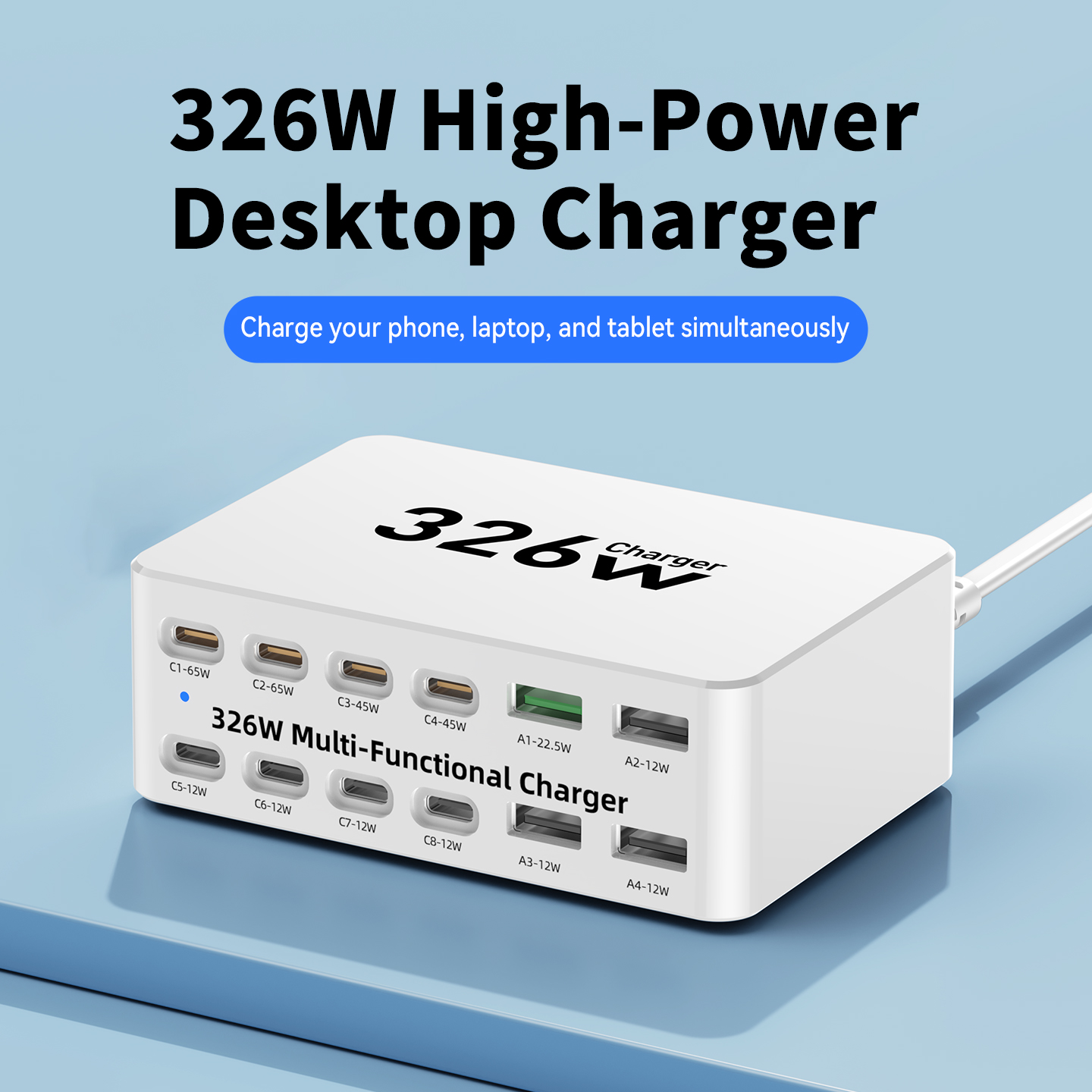 Φορτιστής Σταθμού OEM WLX-818E, 326W, 3.25A, 4 x USB-A - 8 x USB-C, Λευκό