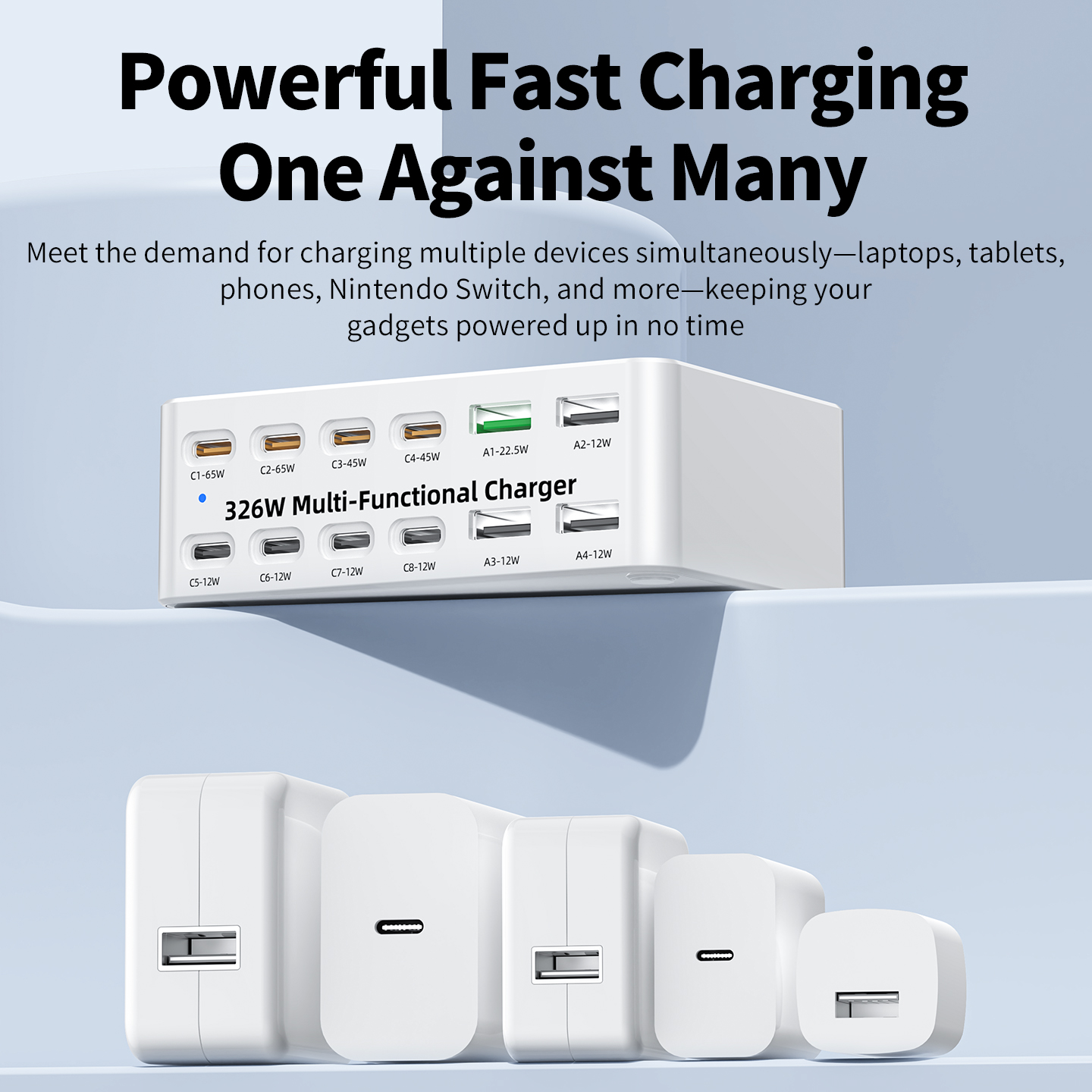 Φορτιστής Σταθμού OEM WLX-818E, 326W, 3.25A, 4 x USB-A - 8 x USB-C, Λευκό