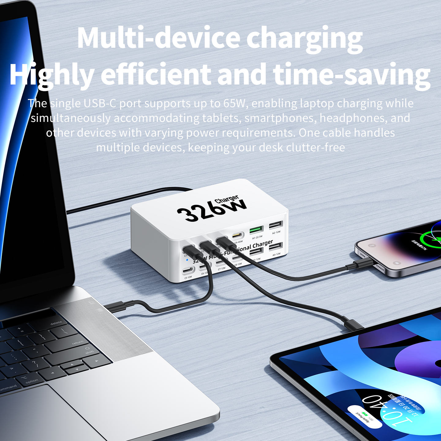Φορτιστής Σταθμού OEM WLX-818E, 326W, 3.25A, 4 x USB-A - 8 x USB-C, Λευκό