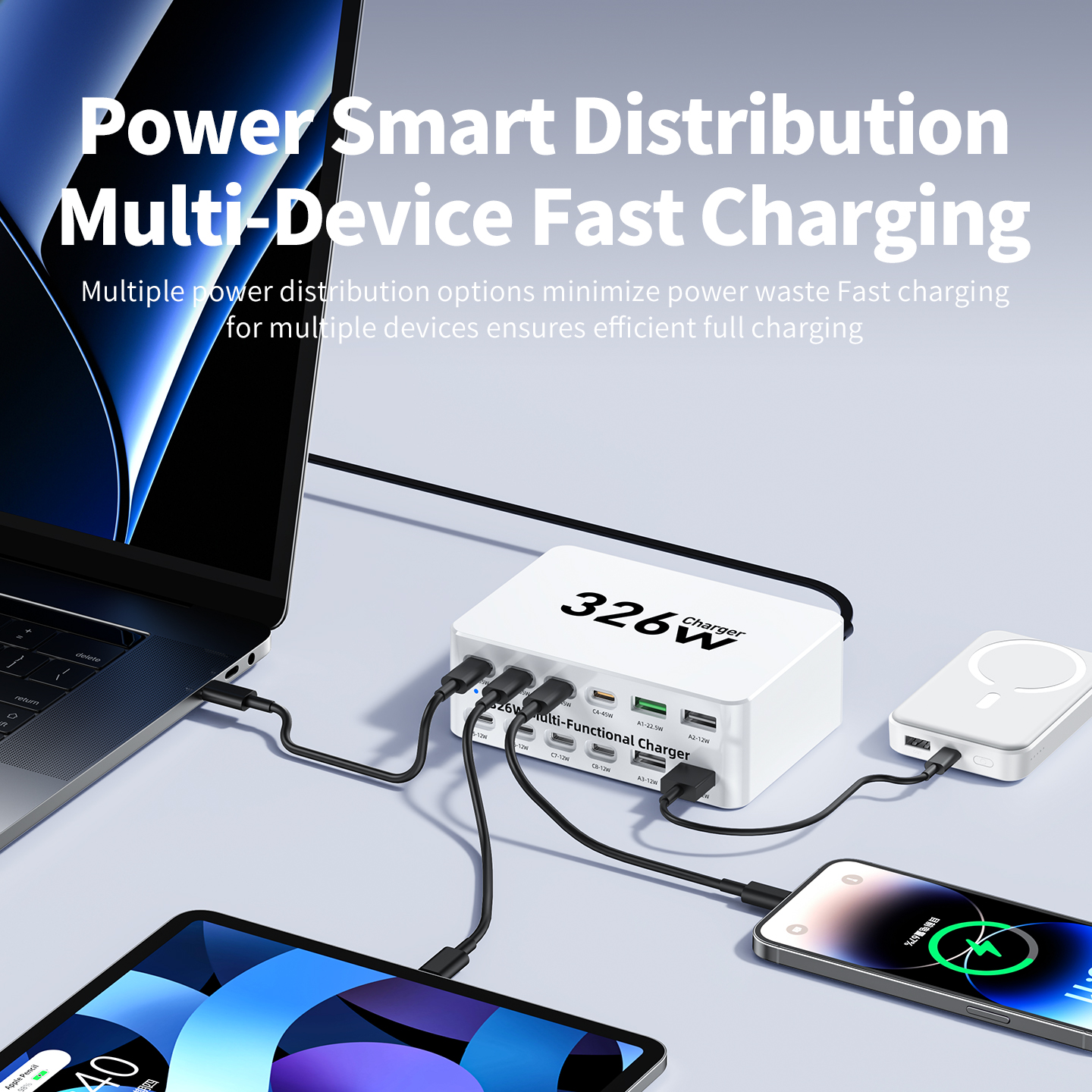 Φορτιστής Σταθμού OEM WLX-818E, 326W, 3.25A, 4 x USB-A - 8 x USB-C, Λευκό