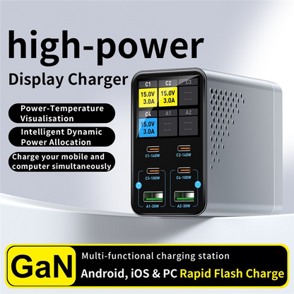 Φορτιστής Σταθμού OEM WLX-G3, 140W, 5A, 2 x USB-A - 4 x USB-C, Γκρι
