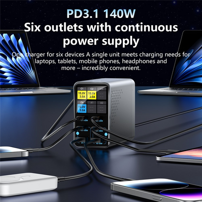 Φορτιστής Σταθμού OEM WLX-G3, 140W, 5A, 2 x USB-A - 4 x USB-C, Γκρι