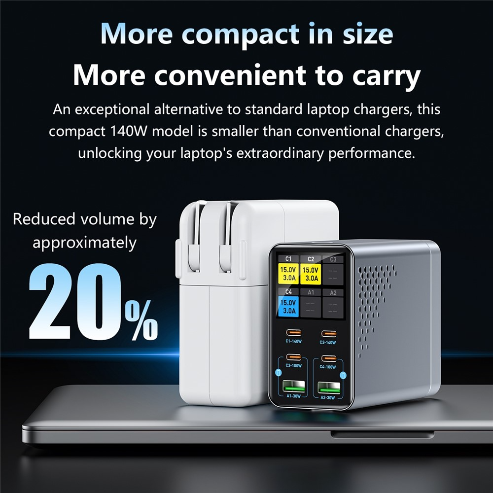 Φορτιστής Σταθμού OEM WLX-G3, 140W, 5A, 2 x USB-A - 4 x USB-C, Γκρι