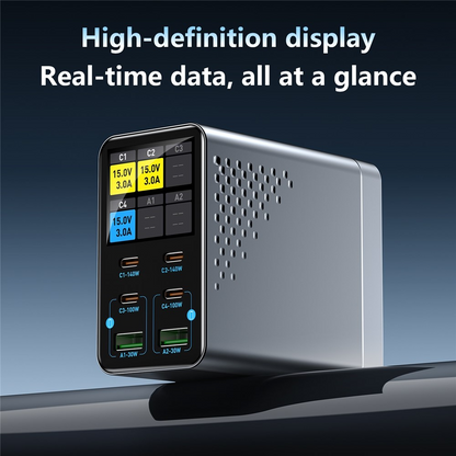Φορτιστής Σταθμού OEM WLX-G3, 140W, 5A, 2 x USB-A - 4 x USB-C, Γκρι