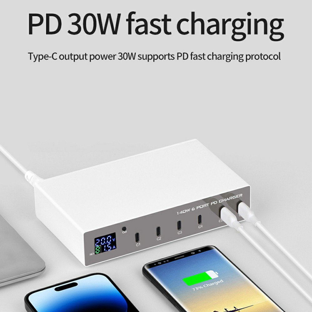 Φορτιστής Σταθμού OEM WLX-X6P, 140W, 3A, 6 x USB-C, Ασημί