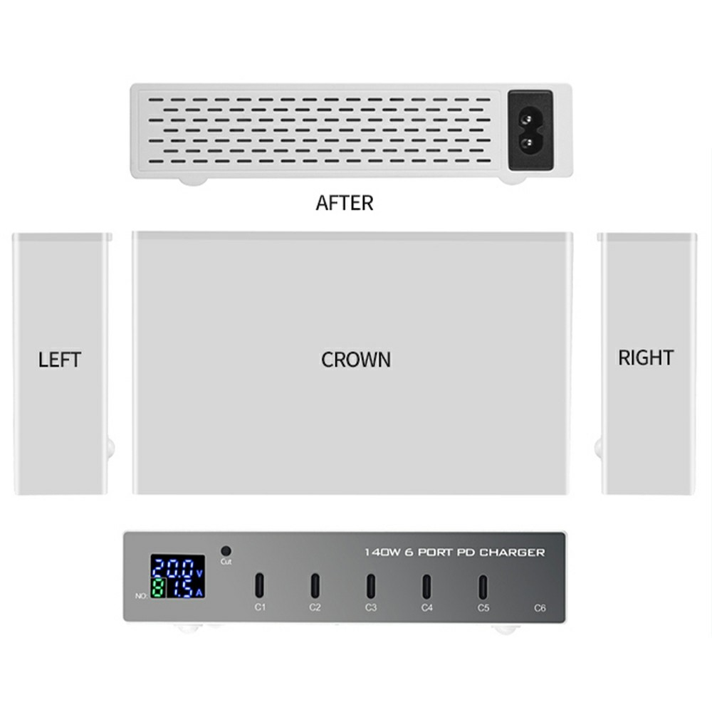 Φορτιστής Σταθμού OEM WLX-X6P, 140W, 3A, 6 x USB-C, Ασημί