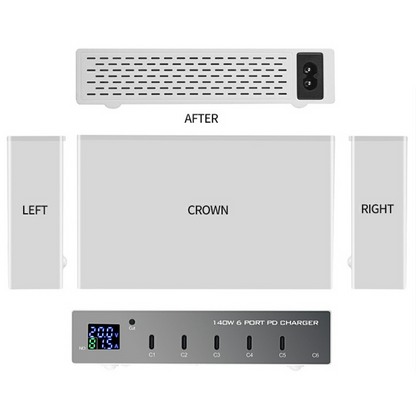 Φορτιστής Σταθμού OEM WLX-X6P, 140W, 3A, 6 x USB-C, Ασημί