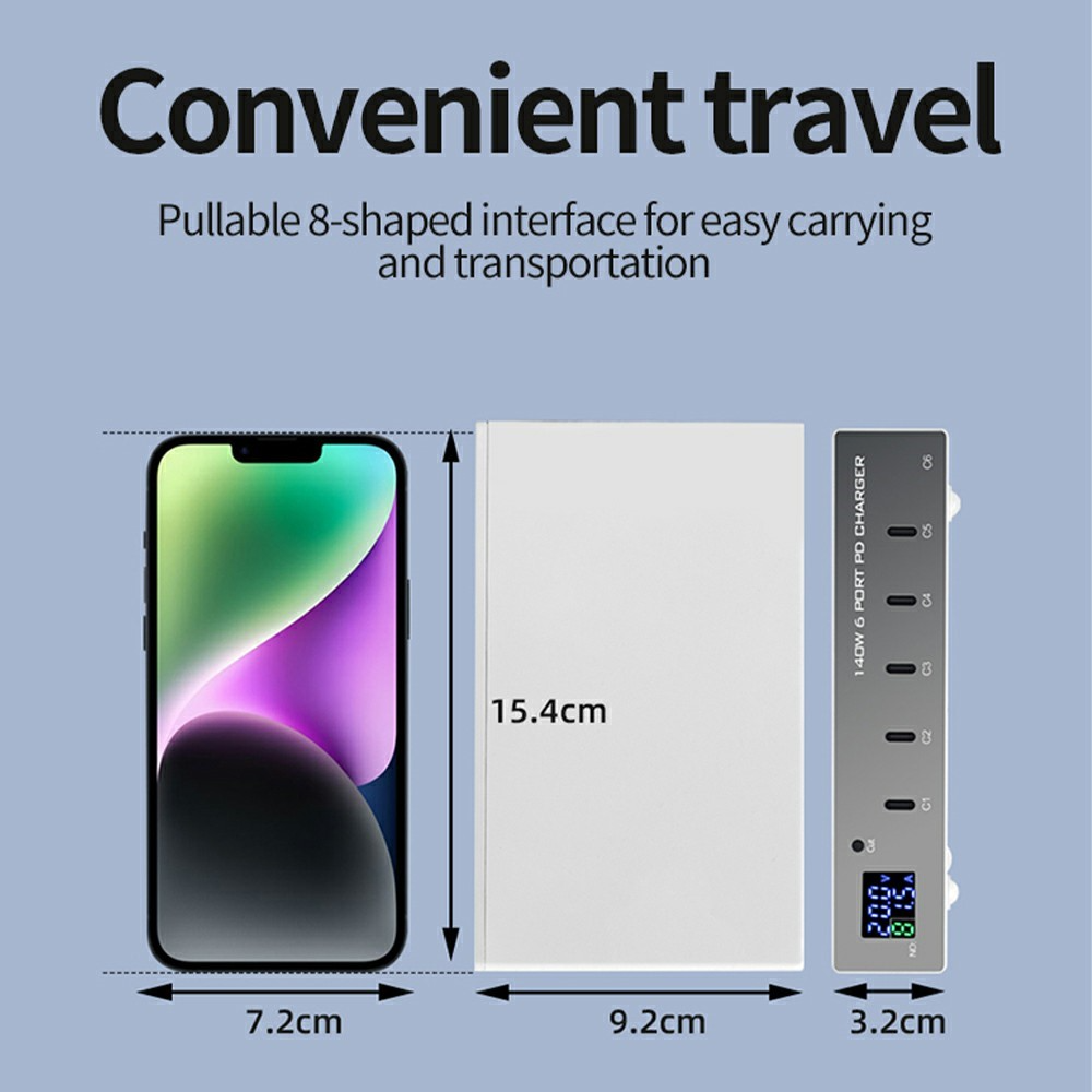 Φορτιστής Σταθμού OEM WLX-X6P, 140W, 3A, 6 x USB-C, Ασημί