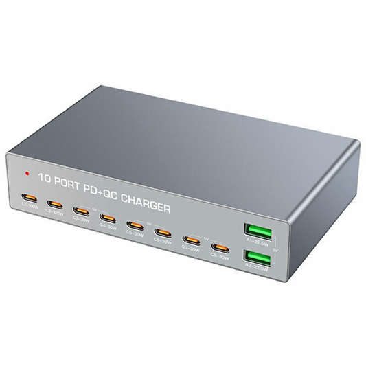 Φορτιστής Σταθμού OEM WLX-X6Y, 140W, 5A, 2 x USB-A - 8 x USB-C, Ασημί