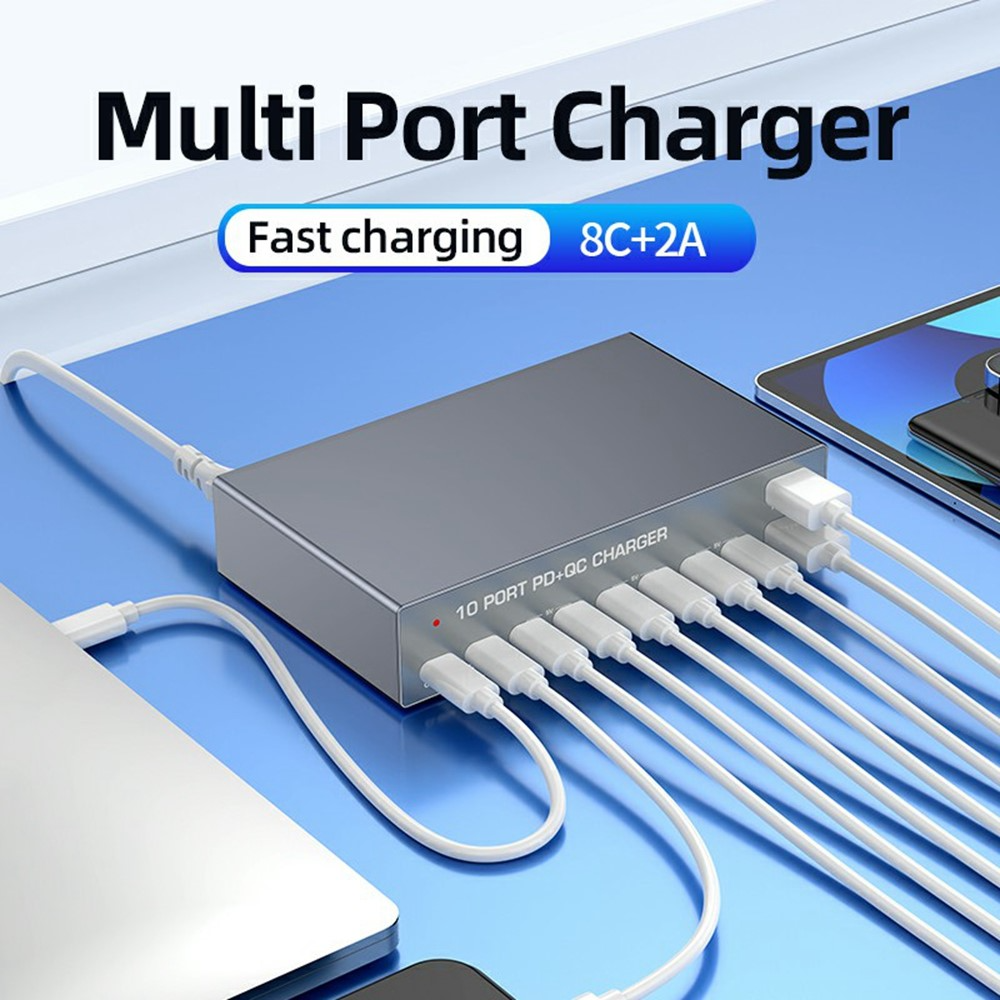 OEM Station Charger WLX-X6Y, 140W, 5A, 2 x USB-A - 8 x USB-C, Silver