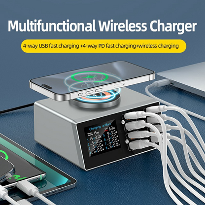 Φορτιστής Σταθμός OEM WLX-X9S QI, 140W, 3A, 4 x USB-A - 4 x USB-C, Ασημί