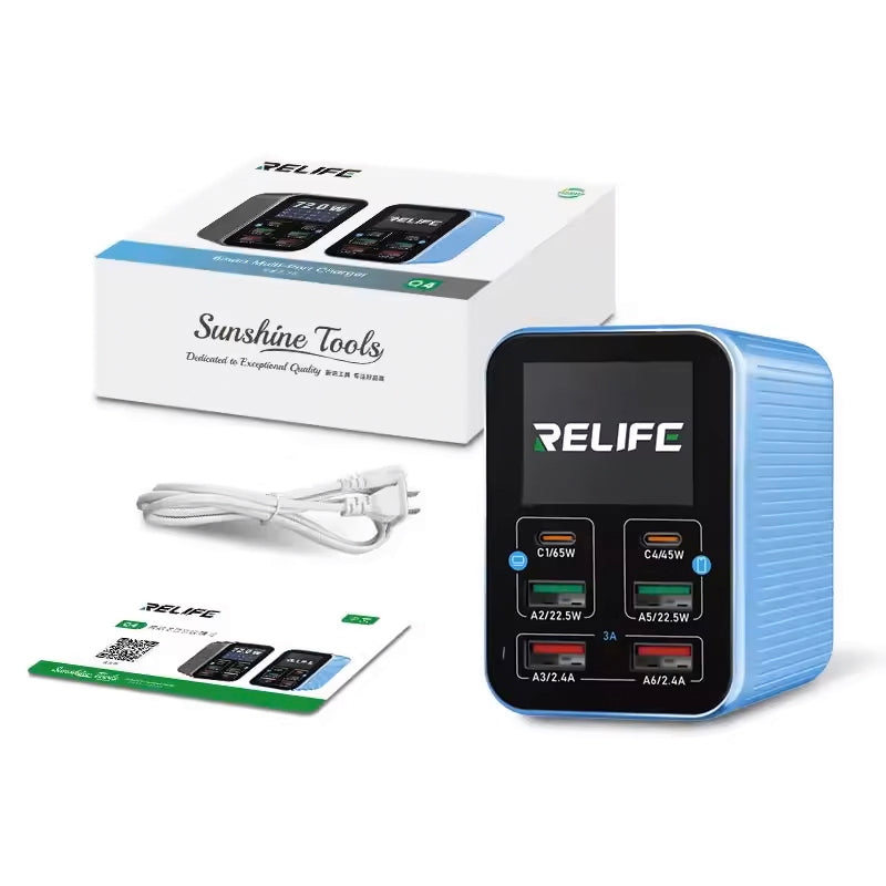 Relife Q4 Charging Station, 72W, 5A, 2 x USB-C - 4 x USB-A, Blue