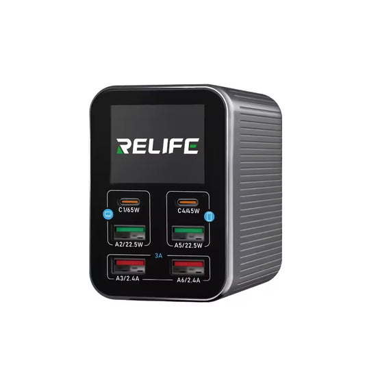 Φορτιστής Σταθμός Relife Q4, 72W, 5A, 2 x USB-C - 4 x USB-A, Γκρι