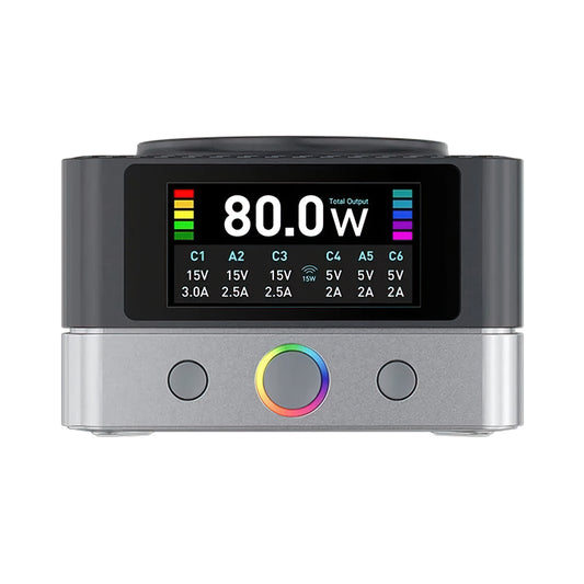 Φορτιστής Σταθμός Relife Q7 QI, 80W, 3.25A, 2 x USB-A - 4 x USB-C, Γκρι