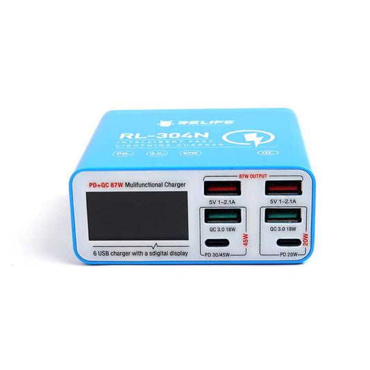 Φορτιστής Σταθμός Relife RL-304N, 87W, 3A, 2 x USB-C - 4 x USB-A, Μπλε