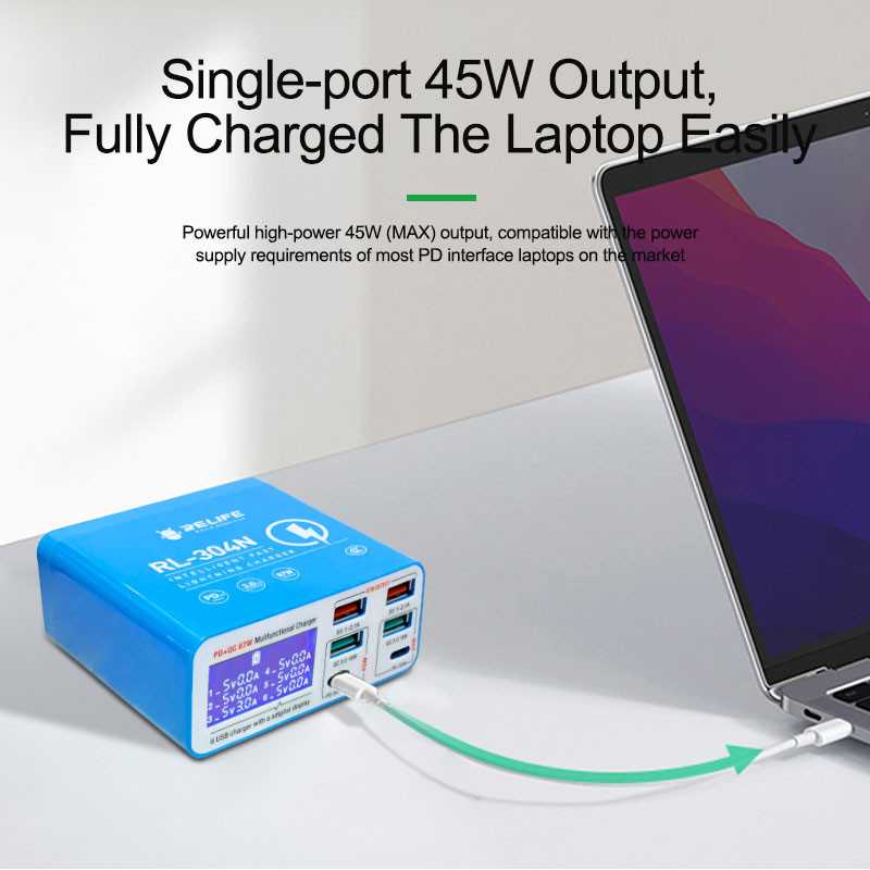 Relife RL-304N Charging Station, 87W, 3A, 2 x USB-C - 4 x USB-A, Blue