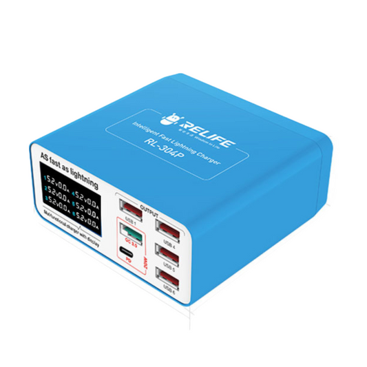 Φορτιστής Σταθμός Relife RL-304P, 40W, 3A, 1 x USB-C - 5 x USB-A, Μπλε