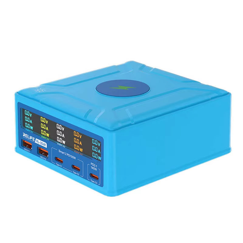 Φορτιστής Σταθμός Relife RL-304R QI, 260W, 3A, 2 x USB-A - 3 x USB-C, Μπλε