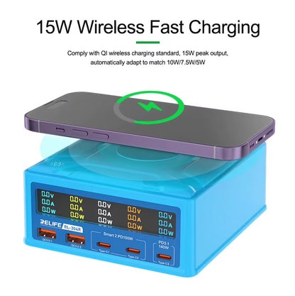 Φορτιστής Σταθμός Relife RL-304R QI, 260W, 3A, 2 x USB-A - 3 x USB-C, Μπλε