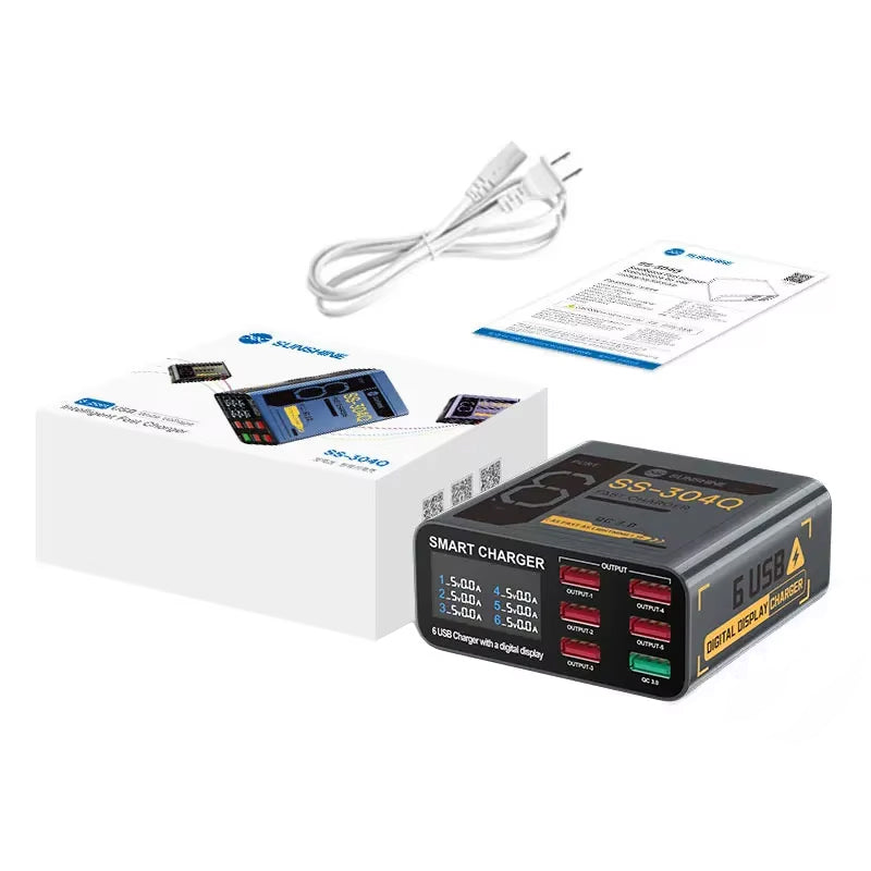 Φορτιστής Σταθμός Sunshine SS-304Q, 30W, 3.5A, 6 x USB-A, Γκρι