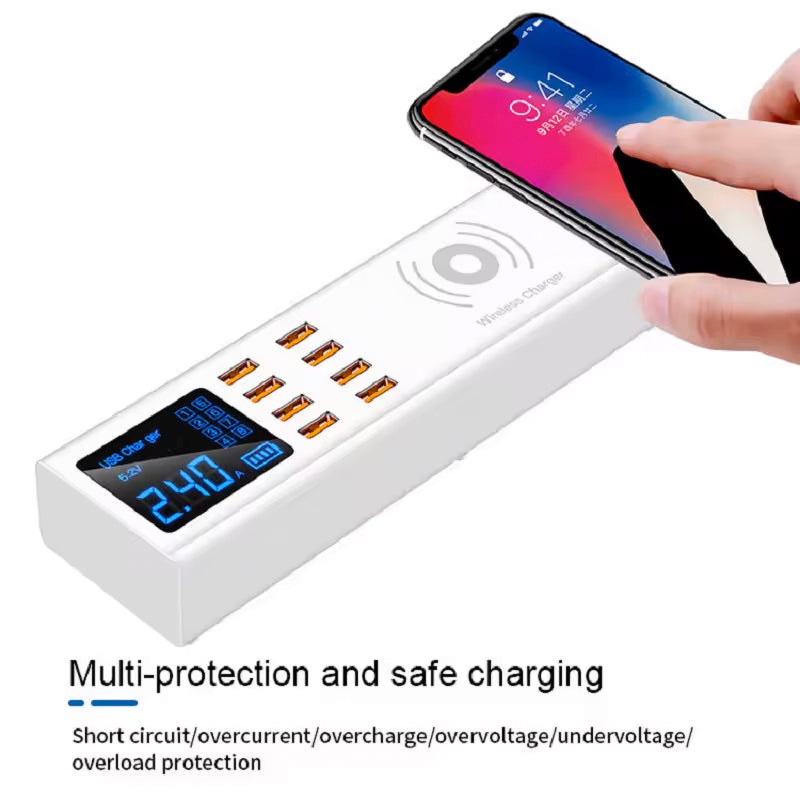 Φορτιστής Σταθμός Sunshine SS-309WD QI, 40W, 2.4A, 8 x USB-A, Λευκό