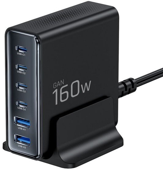 Φορτιστής Σταθμός Tech-Protect DC160W-GAN, 160W, 5A, 2 x USB-A - 4 x USB-C, Μαύρο