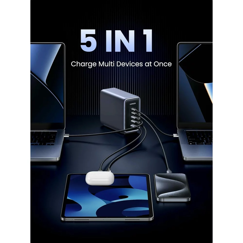 Φορτιστής Σταθμός UGREEN CD333 Nexode, 300W, 5A, 1 x USB-A - 4 x USB-C, Γκρι, Ανακατασκευασμένο