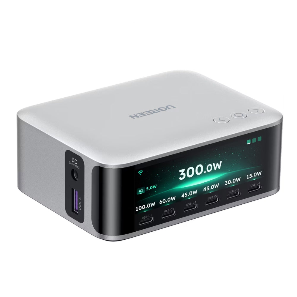 Φορτιστής σταθμός UGREEN Nexode Pro X783 (75753B) με οθόνη, 300 W, 5 A, 1 x USB-A - 6 x USB-C - 1 x DC, Γκρι