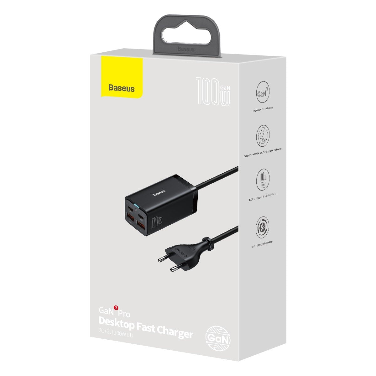 Φορτιστής Σταθμός USB-C Baseus GaN3 Pro, 100W, 5A, 2 x USB-A - 2 x USB-C, Μαύρο, Επανασυσκευασμένο CCGP000101