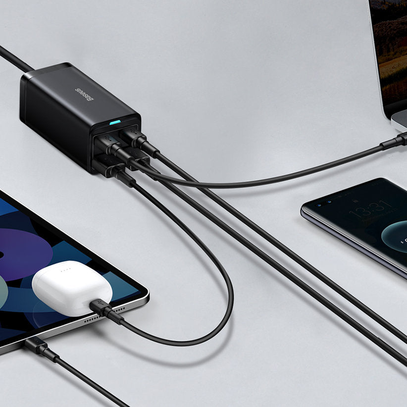 Φορτιστής Σταθμός USB-C Baseus GaN3 Pro, 100W, 5A, 2 x USB-A - 2 x USB-C, Μαύρο, Επανασυσκευασμένο CCGP000101