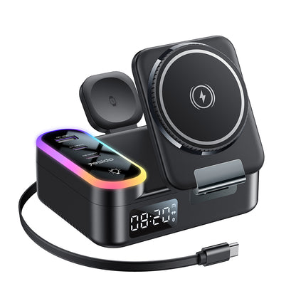 Φορτιστής Σταθμός Yesido DS38 Display QI 3in1, 65W, 3A, 1 x USB-A - 2 x USB-C, Μαύρο